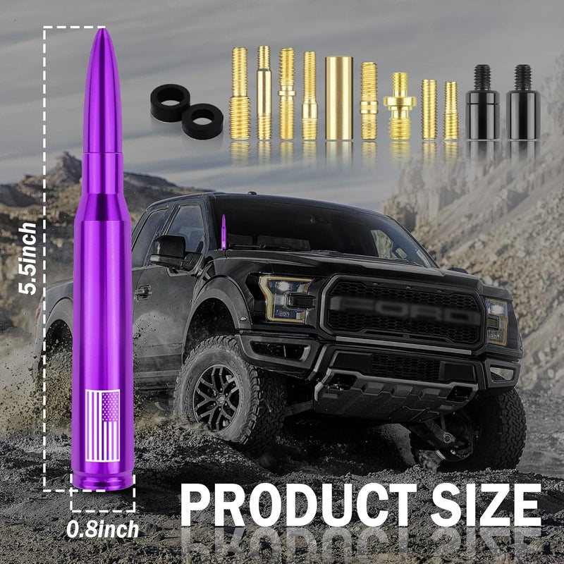 Junecarp Upgrade American Flag Car Bullet Antenna,Truck Exterior Accessories Antenna Toppers Compatible with GMC,Chevy Silverado,Dodge,Ford,Jeep Antenna Replacement (Premium Purple - U.S. Flag) - Image 2